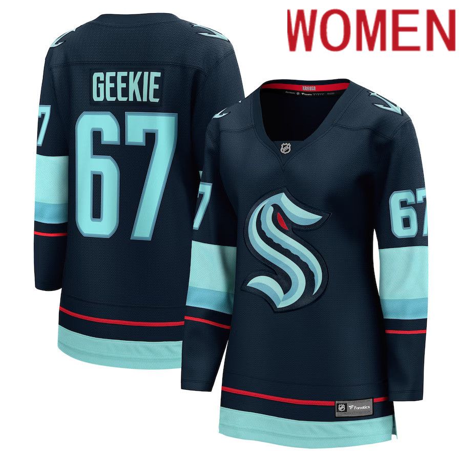 Women Seattle Kraken 67 Morgan Geekie Fanatics Branded Deep Sea Blue Home Breakaway Player NHL Jersey